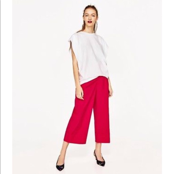 Zara Pants - NWT Zara Fuchsia Poplin Culottes Ankle Pants